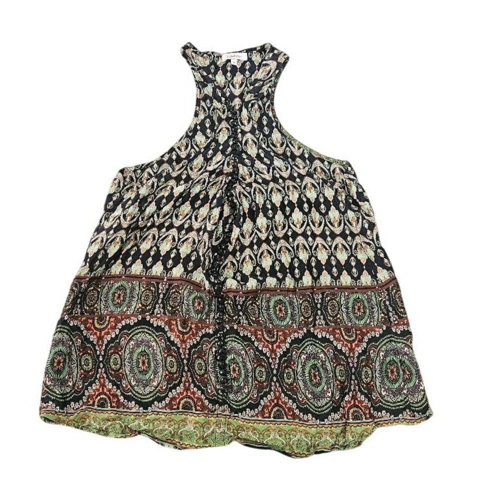 Sundance Womens XL Silk Halter Top Paisley Medallion Print Boho Button Front